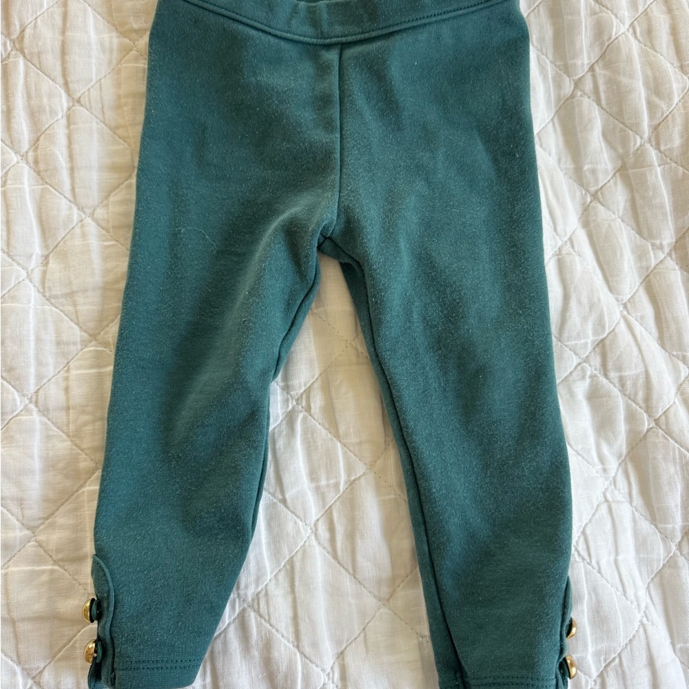Janie and Jack Teal Ponte Pants with Gold Button Accents